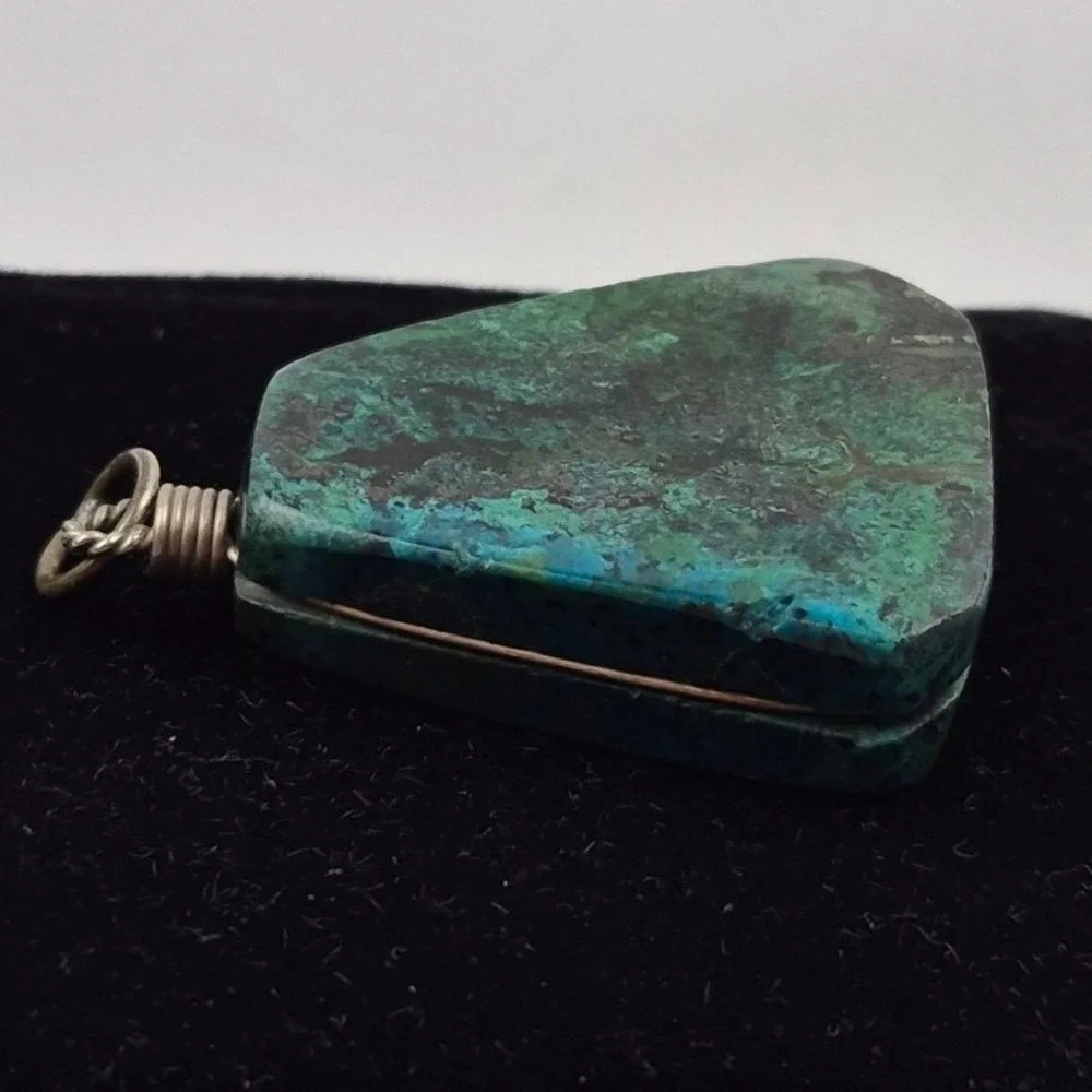 Green Chrysocolla Stone Pendant Trapezoid Shape Natural Gemstone Boho Charm 1.5